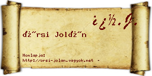 Örsi Jolán névjegykártya